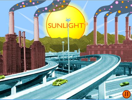 cartoon graphic of highway and industry